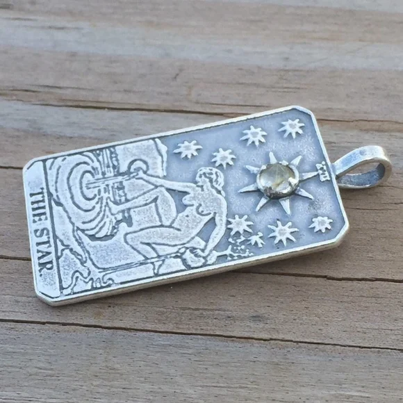 Star Tarot Pendant .925 Sterling Silver w/ natural Rutilated Quartz Made in USA - Picture 5 of 8